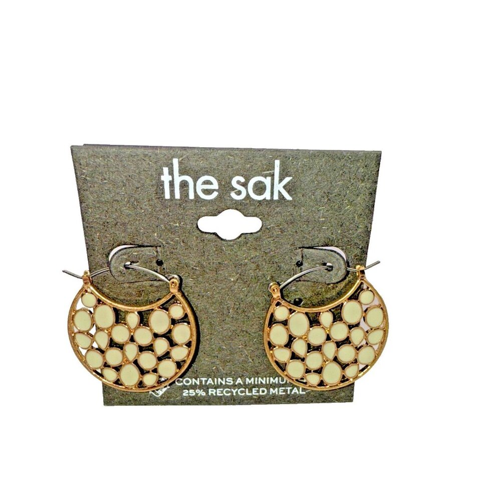 The Sak Honeycomb Round Cream Gold Clip Top Earrings - Picture 2 of 4